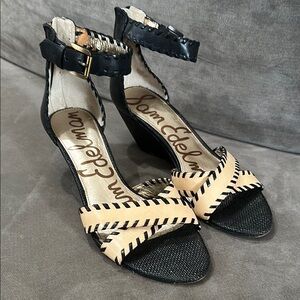 Sam Edelman Black and Tan Heels with Elegant Ankle Strap